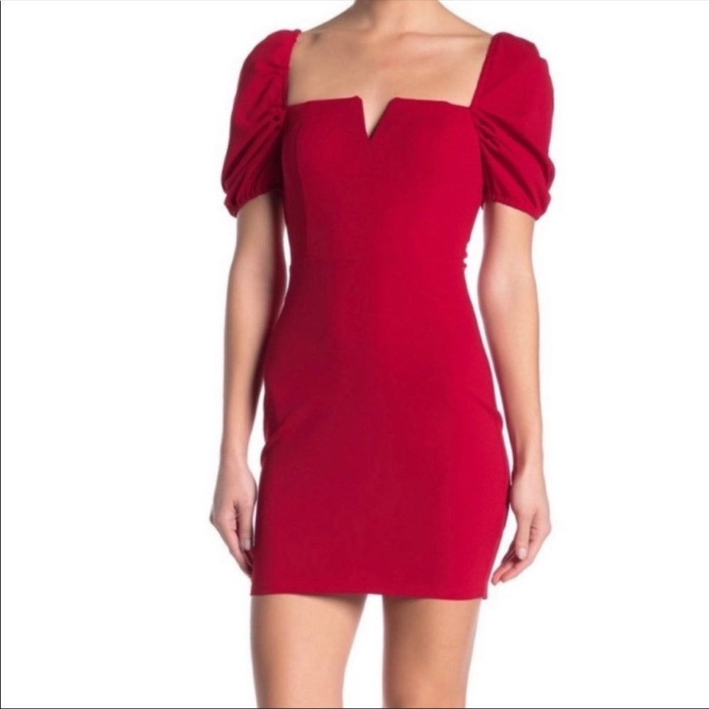 Bailey Blue Puff Square Neck Red Mini Dress NWT